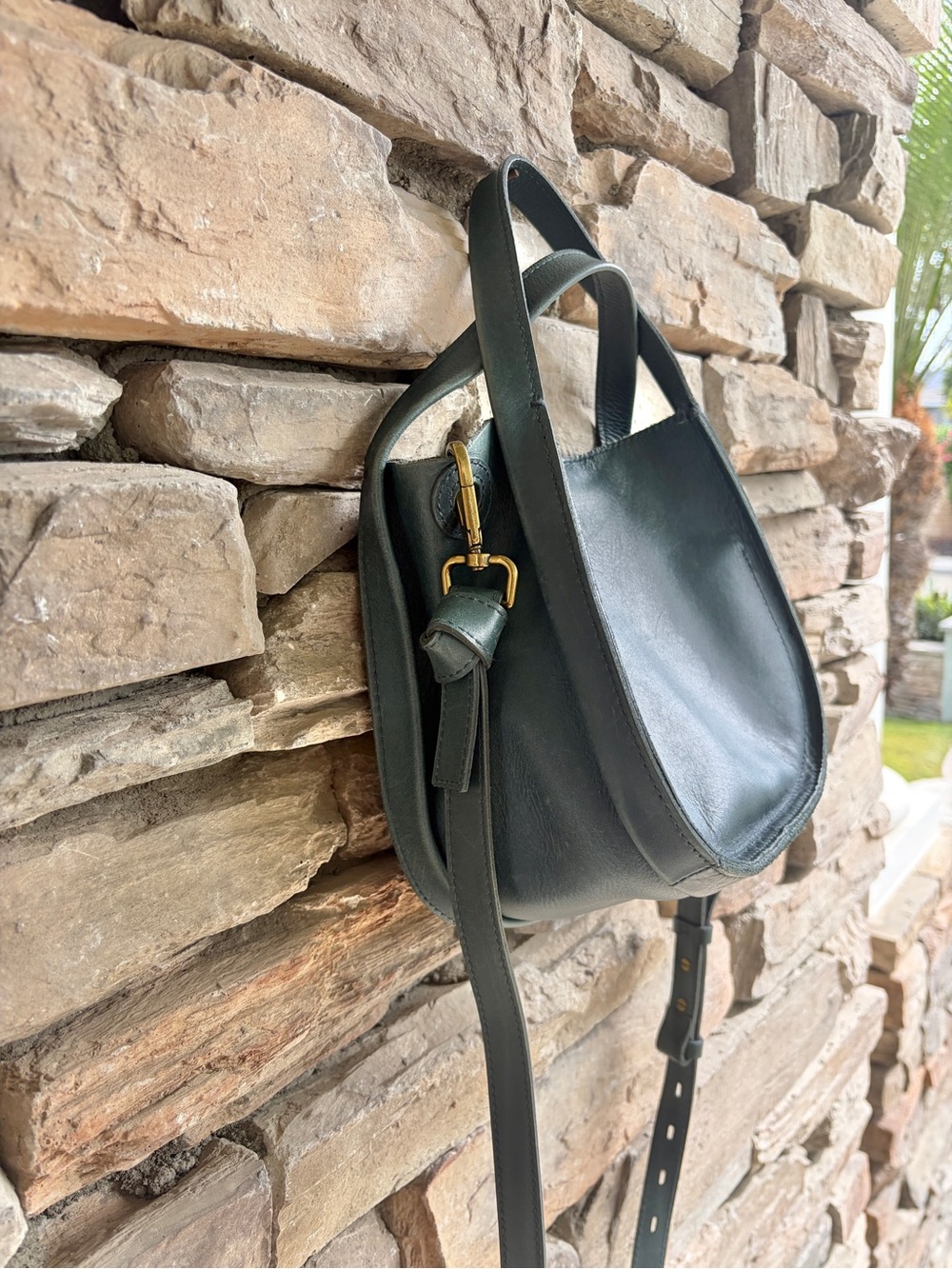 Madewell Sydney Small Transport Bag Dark Blue Green Leather Satchel Crossbody - Picture 5 of 8